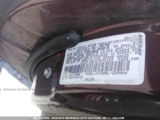 4T1BF22K9XU075103 - 1999 TOYOTA CAMRY LE/XLE RED photo 9