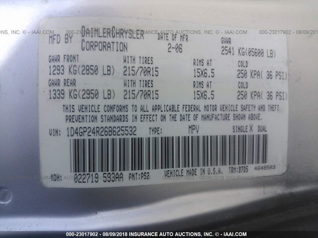 1D4GP24R26B625532 - 2006 DODGE GRAND CARAVAN SE SILVER photo 9