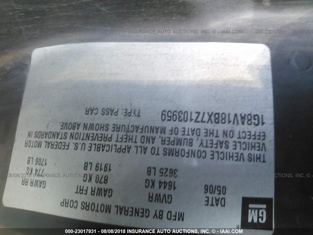 1G8AV18BX7Z103959 - 2007 SATURN ION LEVEL 3 BLACK photo 9