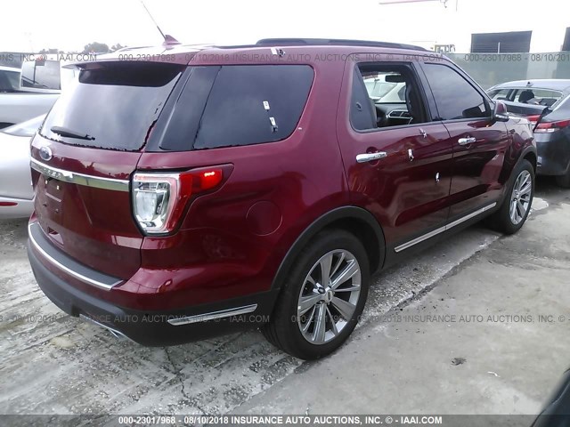1FM5K7F84JGA21492 - 2018 FORD EXPLORER LIMITED წითელი ფოტო 4