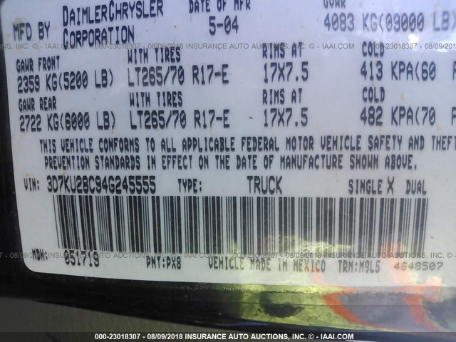 3D7KU28C94G245555 - 2004 DODGE RAM 2500 ST/SLT 黑色 照片 9