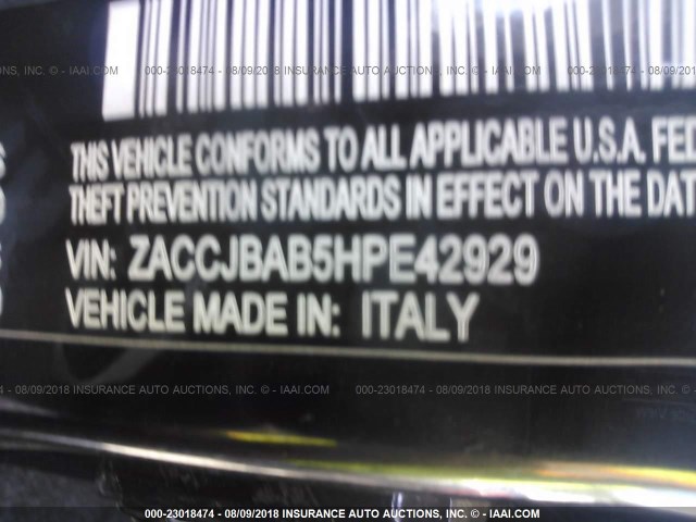 ZACCJBAB5HPE42929 - 2017 JEEP RENEGADE SPORT 黑色 照片 9