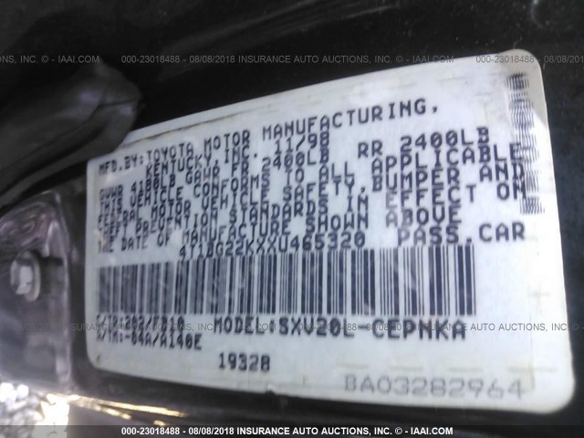 4T1BG22KXXU465320 - 1999 TOYOTA CAMRY CE/LE/XLE 黑色 照片 9