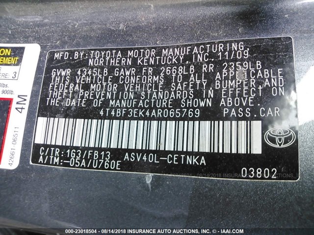 4T4BF3EK4AR065769 - 2010 TOYOTA CAMRY SE/LE/XLE ნაცრისფერი ფოტო 9