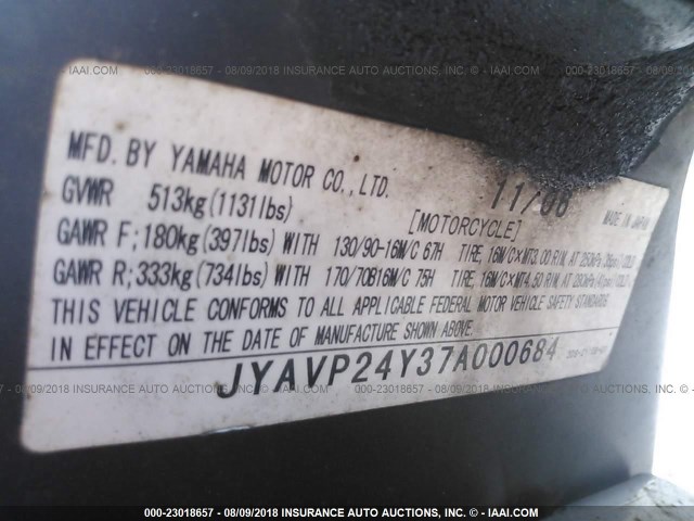 JYAVP24Y37A000684 - 2007 YAMAHA XVS1300 A RED photo 10