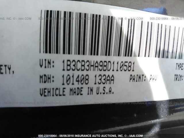 1B3CB3HA9BD110581 - 2011 DODGE CALIBER MAINSTREET GRAY photo 9