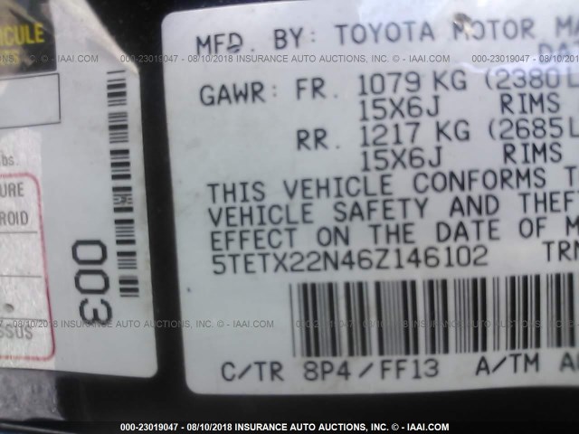 5TETX22N46Z146102 - 2006 TOYOTA TACOMA ACCESS CAB BLUE photo 9