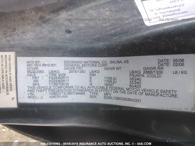 1GBDV13L56D194965 - 2006 CHEVROLET UPLANDER INCOMPLETE GREEN photo 9