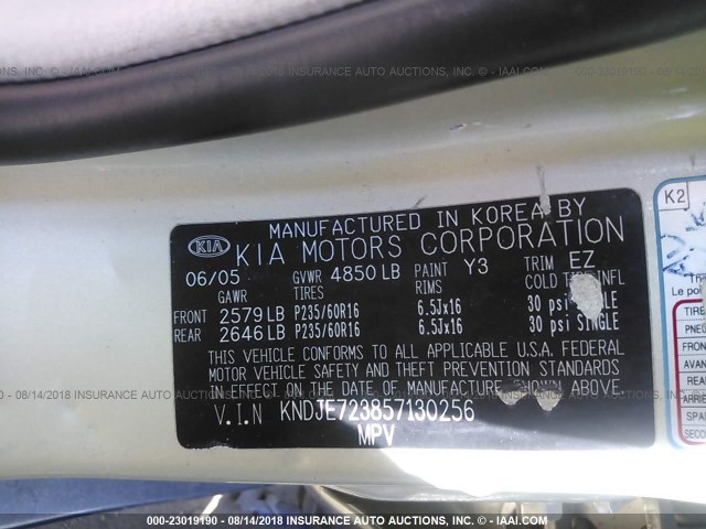 KNDJE723857130256 - 2005 KIA NEW SPORTAGE  Champagne photo 9