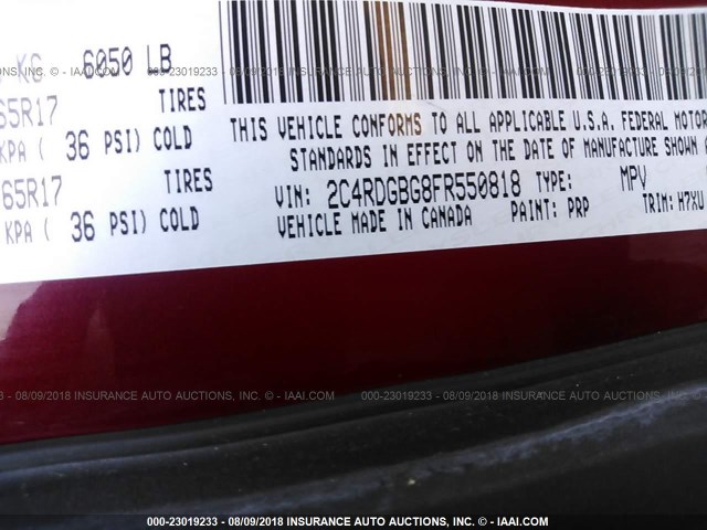 2C4RDGBG8FR550818 - 2015 DODGE GRAND CARAVAN SE RED photo 9