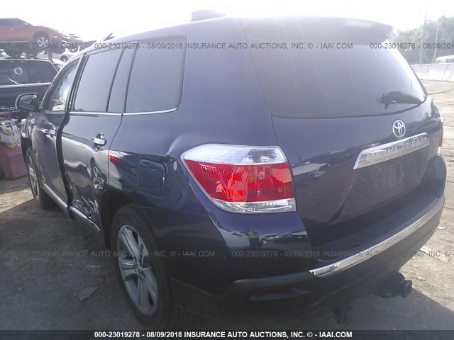 5TDYK3EH2DS100603 - 2013 TOYOTA HIGHLANDER LIMITED BLUE photo 3