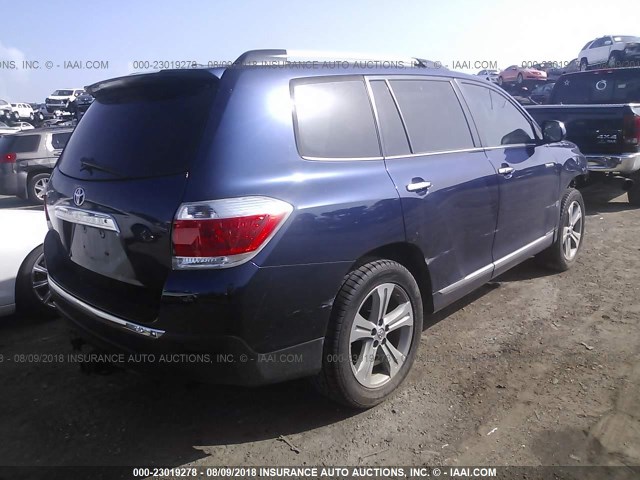 5TDYK3EH2DS100603 - 2013 TOYOTA HIGHLANDER LIMITED BLUE photo 4