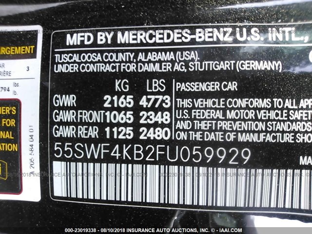 55SWF4KB2FU059929 - 2015 MERCEDES-BENZ C 300 4MATIC BLACK photo 9