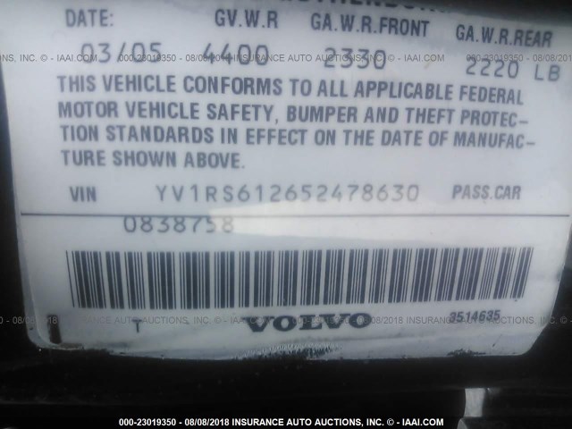 YV1RS612652478630 - 2005 VOLVO S60 Սև լուսանկար 9