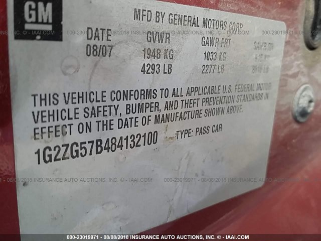 1G2ZG57B484132100 - 2008 PONTIAC G6 SE BURGUNDY photo 9