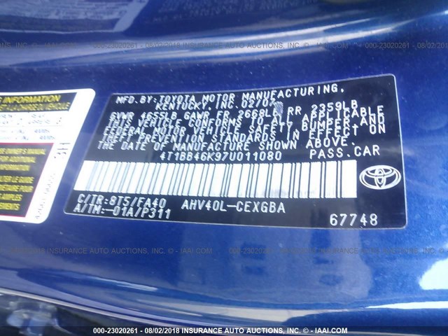 4T1BB46K97U011080 - 2007 TOYOTA CAMRY NEW GENERAT HYBRID Dark Blue photo 9