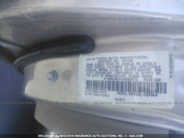 4T1BG22K3YU932675 - 2000 TOYOTA CAMRY CE/LE/XLE 香槟色 照片 9