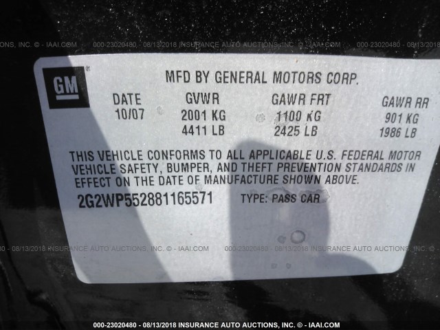 2G2WP552881165571 - 2008 PONTIAC GRAND PRIX BLACK photo 9