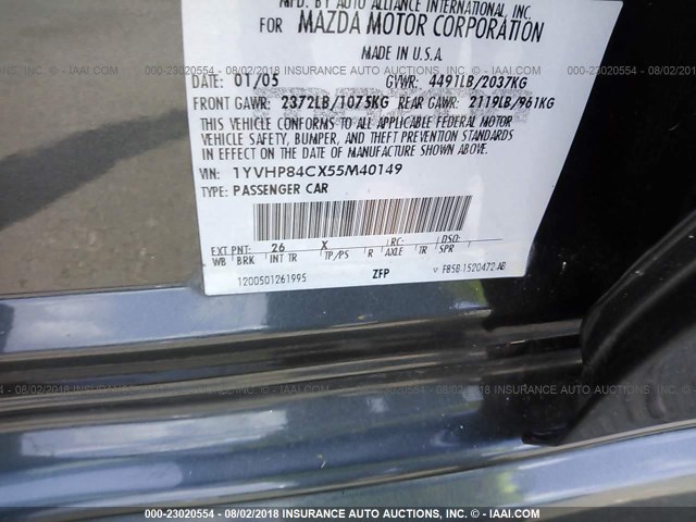 1YVHP84CX55M40149 - 2005 MAZDA 6 I 灰色 照片 9