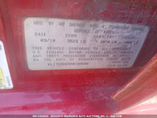 KL1TD5DE5AB109586 - 2010 CHEVROLET AVEO LS/LT 红色 照片 9