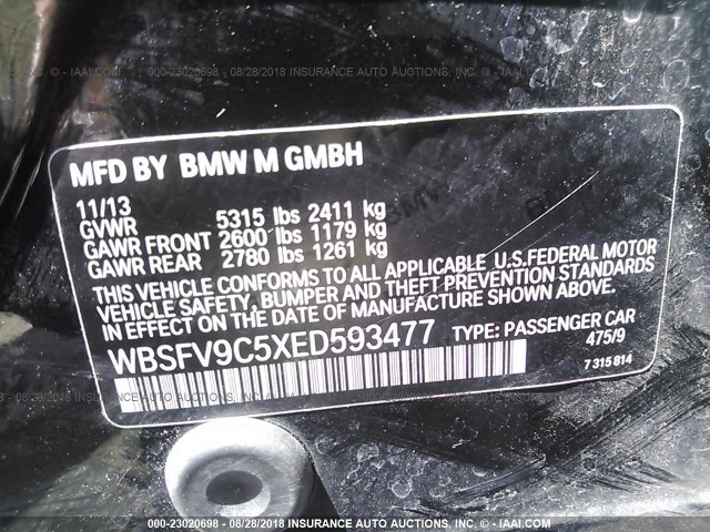 WBSFV9C5XED593477 - 2014 BMW M5 BLACK photo 9