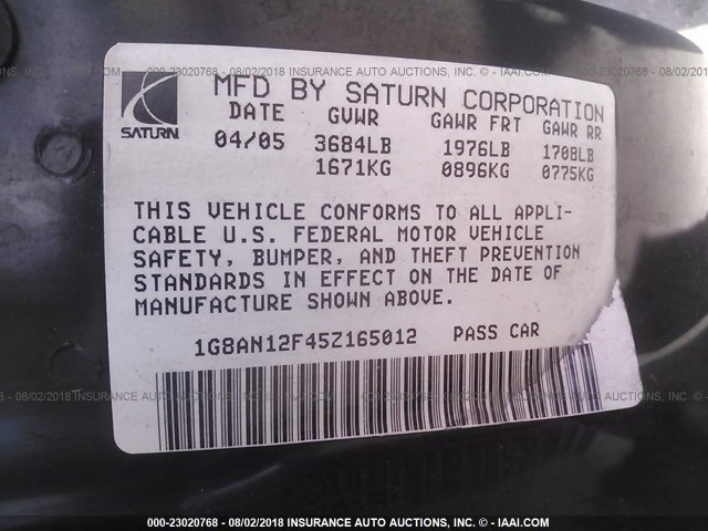 1G8AN12F45Z165012 - 2005 SATURN ION LEVEL 2 RED photo 9