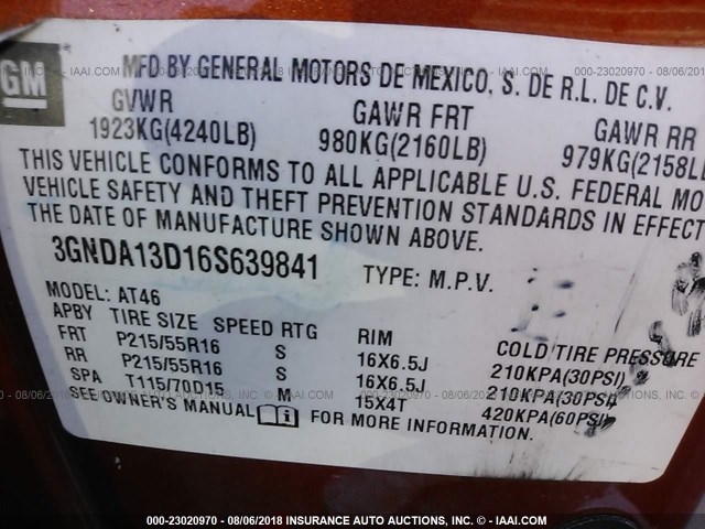 3GNDA13D16S639841 - 2006 CHEVROLET HHR LS Narıncı foto 9