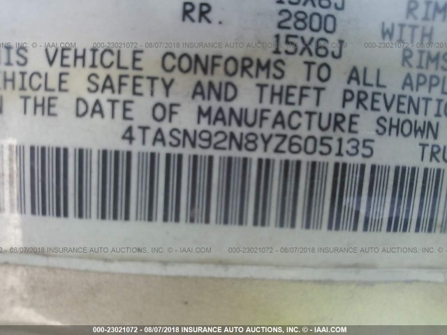 4TASN92N8YZ605135 - 2000 TOYOTA TACOMA XTRACAB PRERUNNER ოქროსფერი ფოტო 9