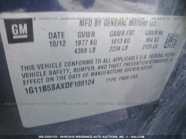 1G11B5SAXDF189124 - 2013 CHEVROLET MALIBU LS Mavi foto 9