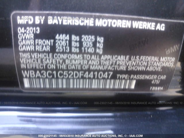 WBA3C1C52DF441047 - 2013 BMW 328 I SULEV BLACK photo 9