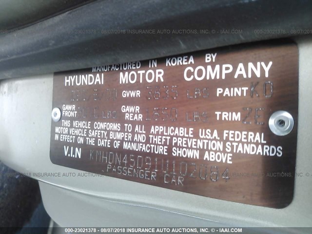 KMHDN45D91U102084 - 2001 HYUNDAI ELANTRA GLS/GT TAN photo 9