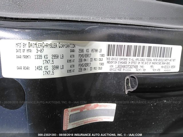 1J8GS48K37C627489 - 2007 JEEP GRAND CHEROKEE LAREDO/COLUMBIA/FREEDOM GRAY photo 9