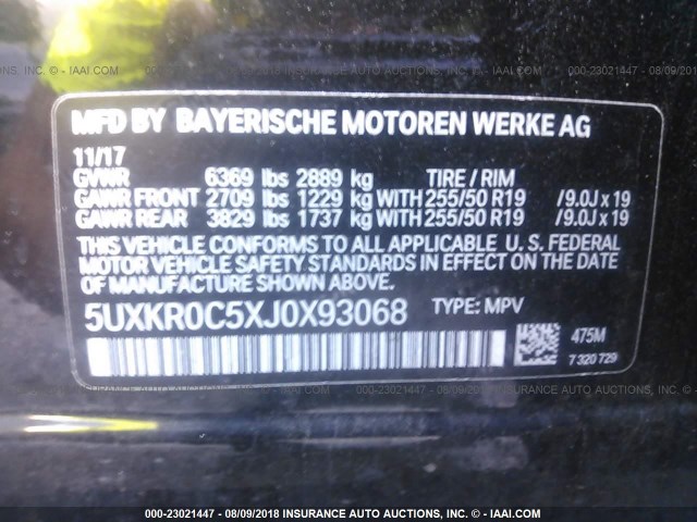 5UXKR0C5XJ0X93068 - 2018 BMW X5 XDRIVE35I BLACK photo 9