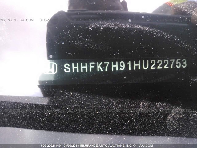 SHHFK7H91HU222753 - 2017 HONDA CIVIC SPORT TOURING BLACK photo 9