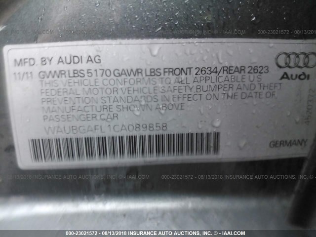 WAUBGAFL1CA089858 - 2012 AUDI S4 PREMIUM PLUS GRAY photo 9