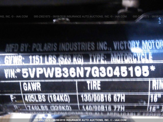 5VPWB36N7G3045195 - 2016 VICTORY MOTORCYCLES HIGH-BALL შავი ფოტო 10