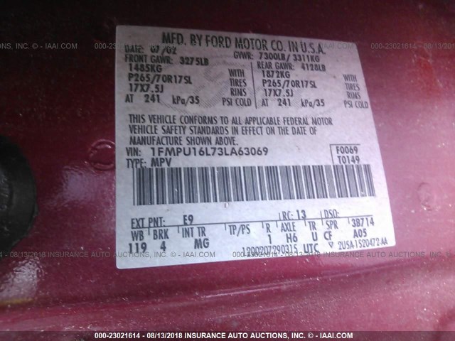 1FMPU16L73LA63069 - 2003 FORD EXPEDITION XLT RED photo 9