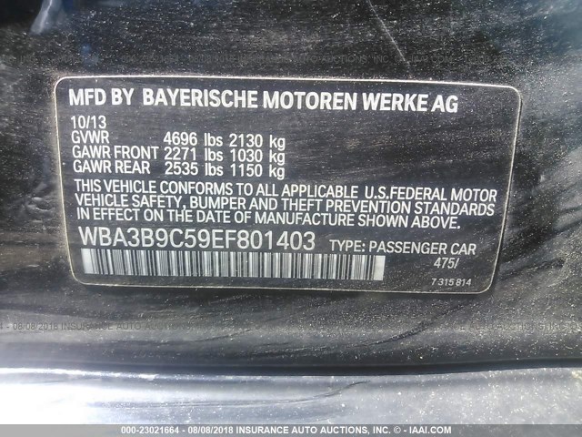 WBA3B9C59EF801403 - 2014 BMW 335 XI BLACK photo 9