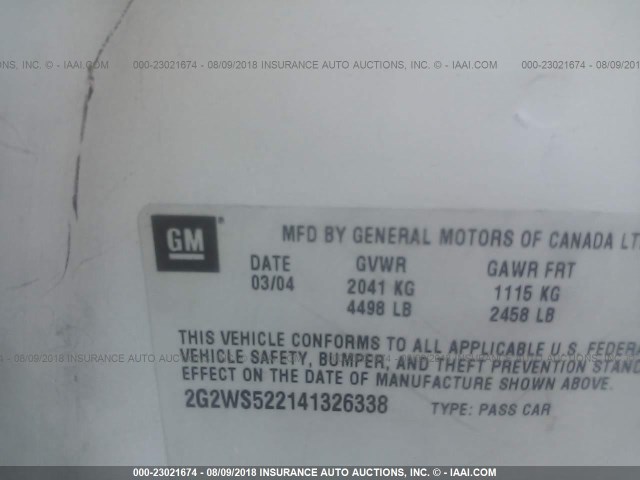 2G2WS522141326338 - 2004 PONTIAC GRAND PRIX GT2 WHITE photo 9