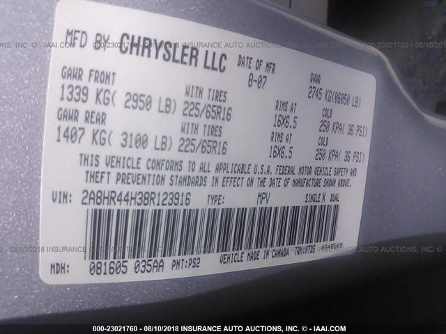 2A8HR44H38R123916 - 2008 CHRYSLER TOWN & COUNTRY LX SILVER photo 9