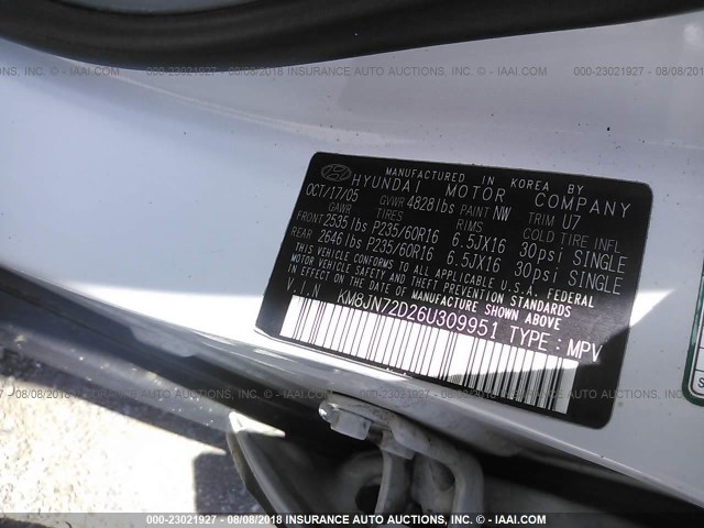 KM8JN72D26U309951 - 2006 HYUNDAI TUCSON GLS/LIMITED 白色 照片 9