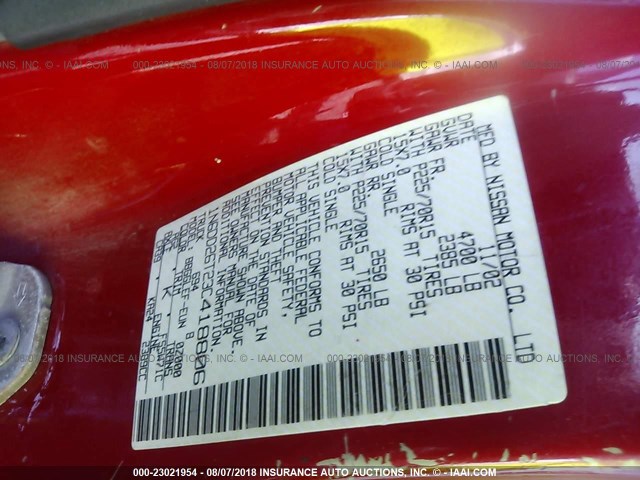 1N6DD26T23C418806 - 2003 NISSAN FRONTIER KING CAB XE RED photo 9