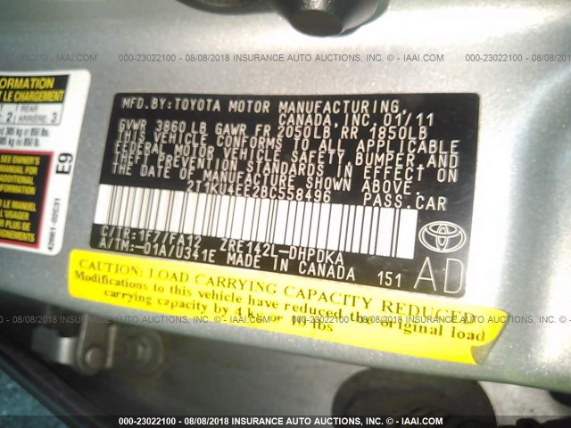 2T1KU4EE2BC558496 - 2011 TOYOTA COROLLA MATRIX  GRAY photo 9