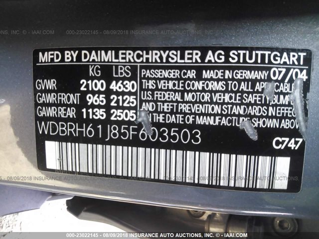 WDBRH61J85F603503 - 2005 MERCEDES-BENZ C 240 SPORTWAGON Light Blue photo 9