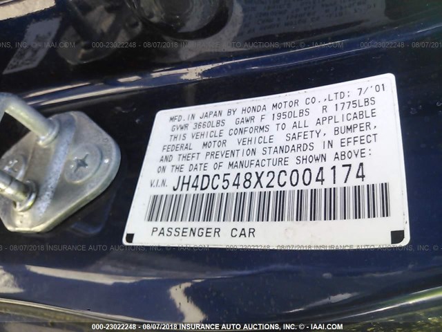 JH4DC548X2C004174 - 2002 ACURA RSX PURPLE photo 9