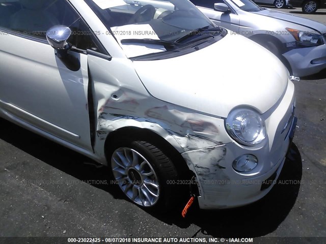 3C3CFFER3DT748583 - 2013 FIAT 500 LOUNGE WHITE photo 6