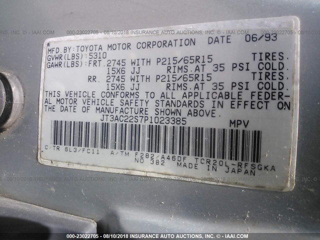 JT3AC22S7P1023385 - 1993 TOYOTA PREVIA LE GRAY photo 9