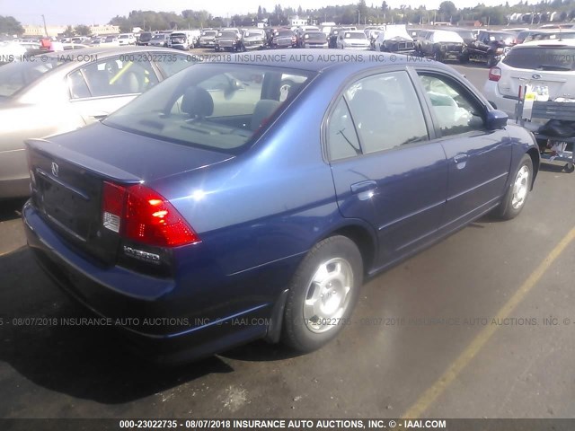 JHMES95685S001358 - 2005 HONDA CIVIC HYBRID BLUE photo 4