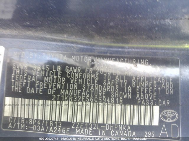 2T1KR32E56C594818 - 2006 TOYOTA COROLLA MATRIX XR BLUE photo 9