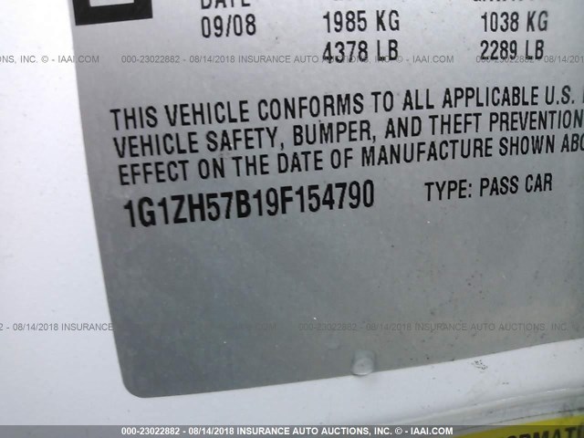 1G1ZH57B19F154790 - 2009 CHEVROLET MALIBU 1LT 白色 照片 9